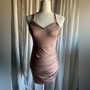 Fashion Nova Brown Braided Strap Dress (small stain on L breast)